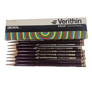 Vintage BEROL Verithin Eagle Carmine Red 745 Colored Pencil Lot Of 8 With Box